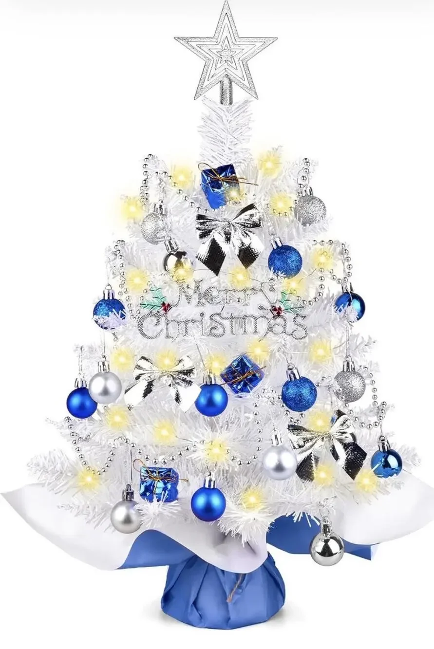 Small White Decorated Christmas Tree with Lights, 24 Inch Artificial